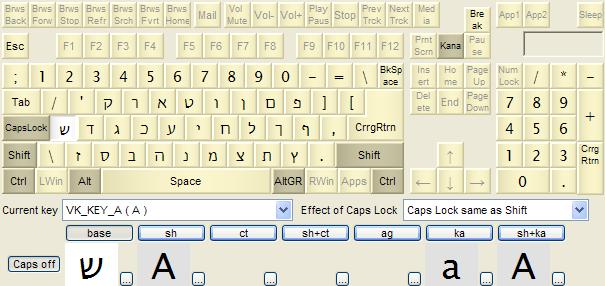 KbdEdit example multilingual Hebrew / US English base state Hebrew