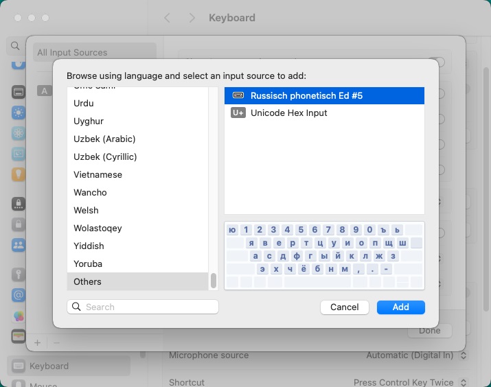 KbdEdit-generated custom keyboard layout in Apple Mac Keyboard settings UI