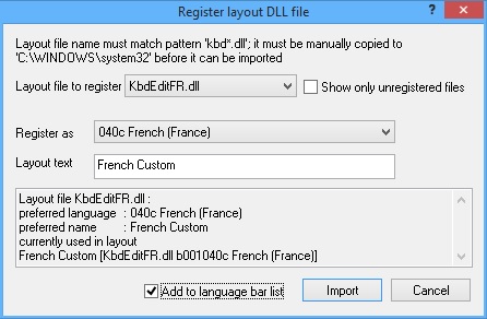 KbdEdit dialog Register keyboard layout DLL file