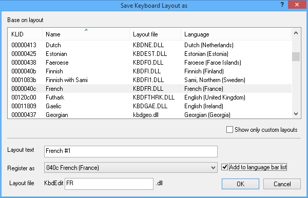 KbdEdit dialog Save Keyboard Layout as