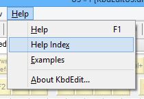 KbdEdit Help menu Help index