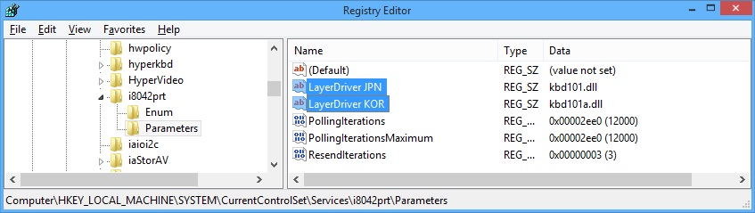 KbdEdit registry settings for Korean and Japanese layout DLL files