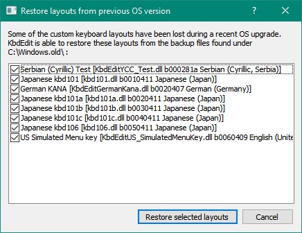 KbdEdit restore custom keyboard layouts lost during a Windows 10 update